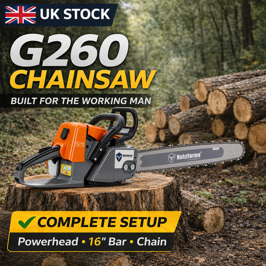 Holzfforma G260 50.2cc Petrol Chainsaw – 16" Bar & Chain Included | UK Stock
