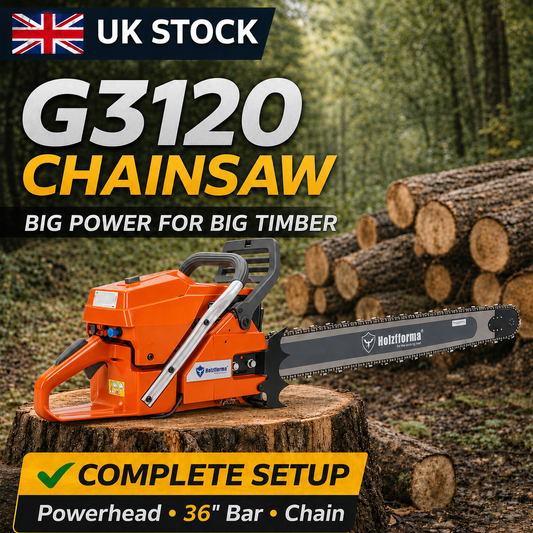 118.8cc Holzfforma G3120 Gasoline Chainsaw Power Head With 36inch Saw Chain and Guide Bar