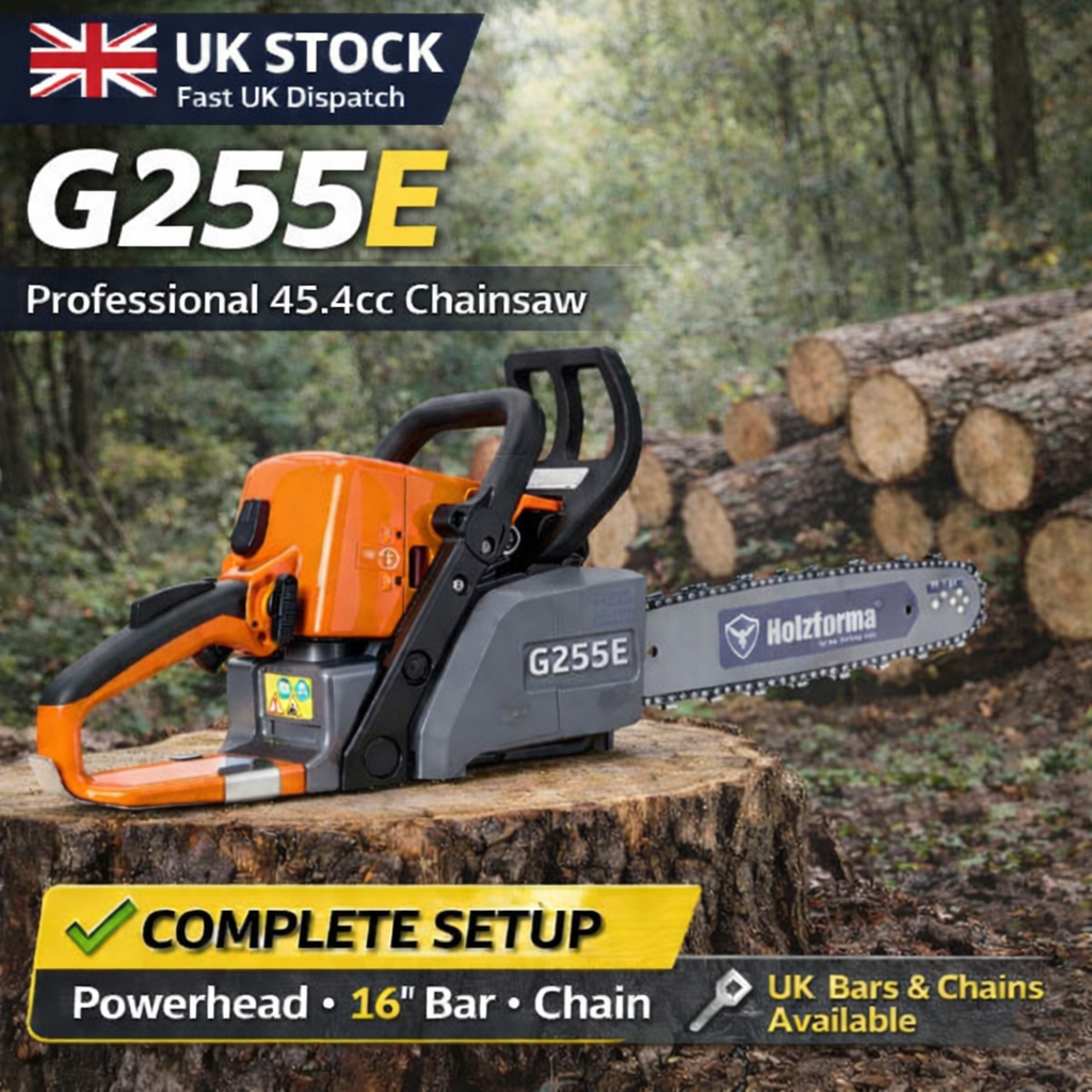 Holzfforma G255E 45.4cc Petrol Chainsaw – 16" Bar & Chain Included | UK Stock