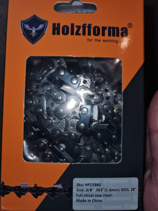 28" 3/8" .063 (1.6mm) 92DL Full Chisel Chainsaw Chain – Holzfforma